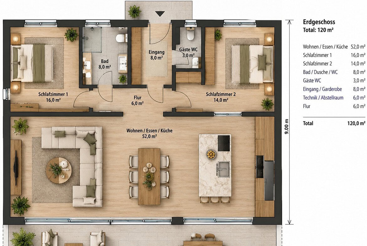 Modernes Erdgeschoss mit Wohnterrasse