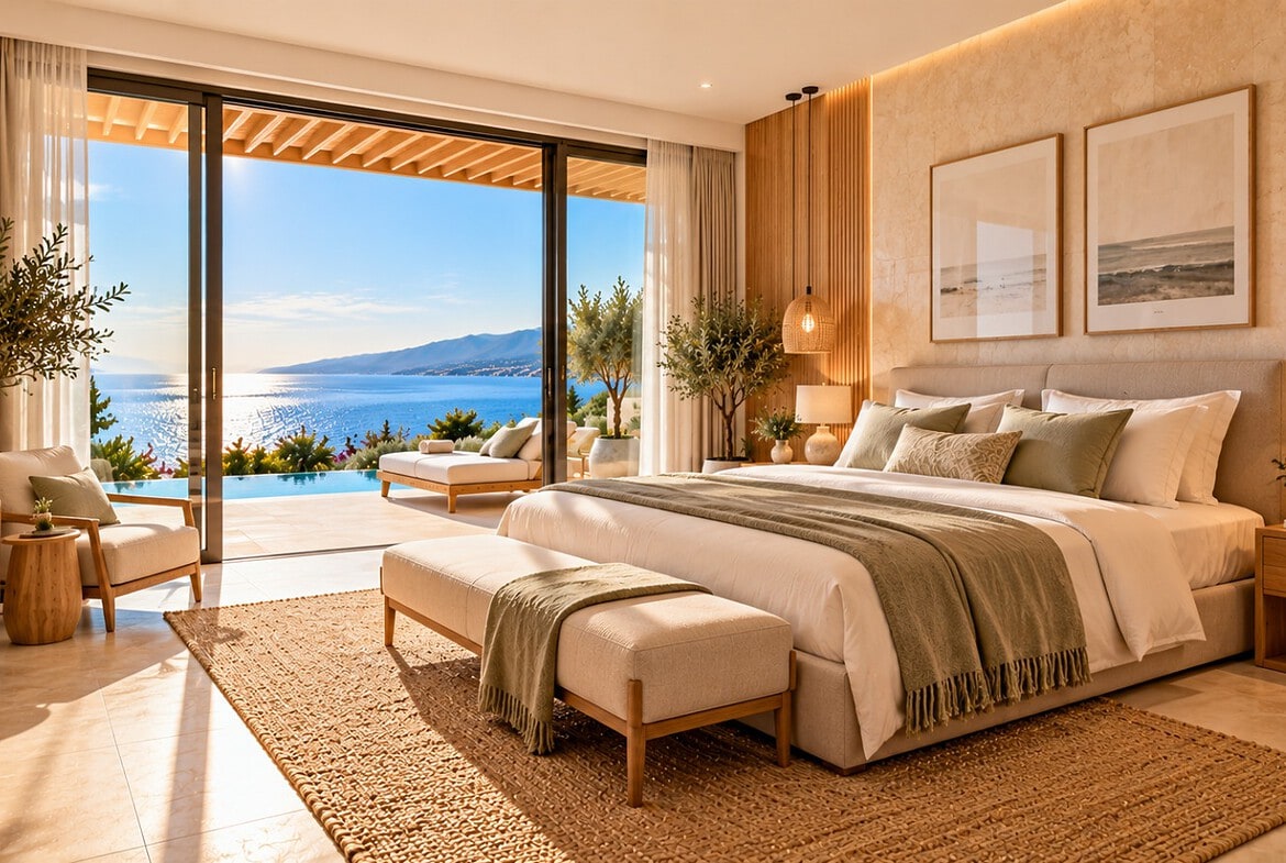 Luxuriöses Schlafzimmer mit Meerblick