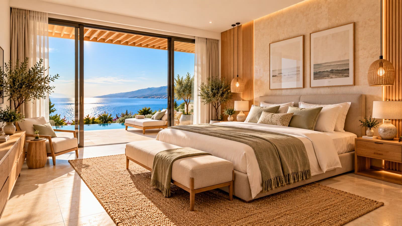 Luxuriöses Schlafzimmer mit Meerblick Luxuriöses Schlafzimmer mit Meerblick