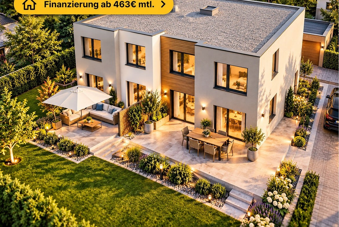 Moderne Villa im goldenen Abendlicht