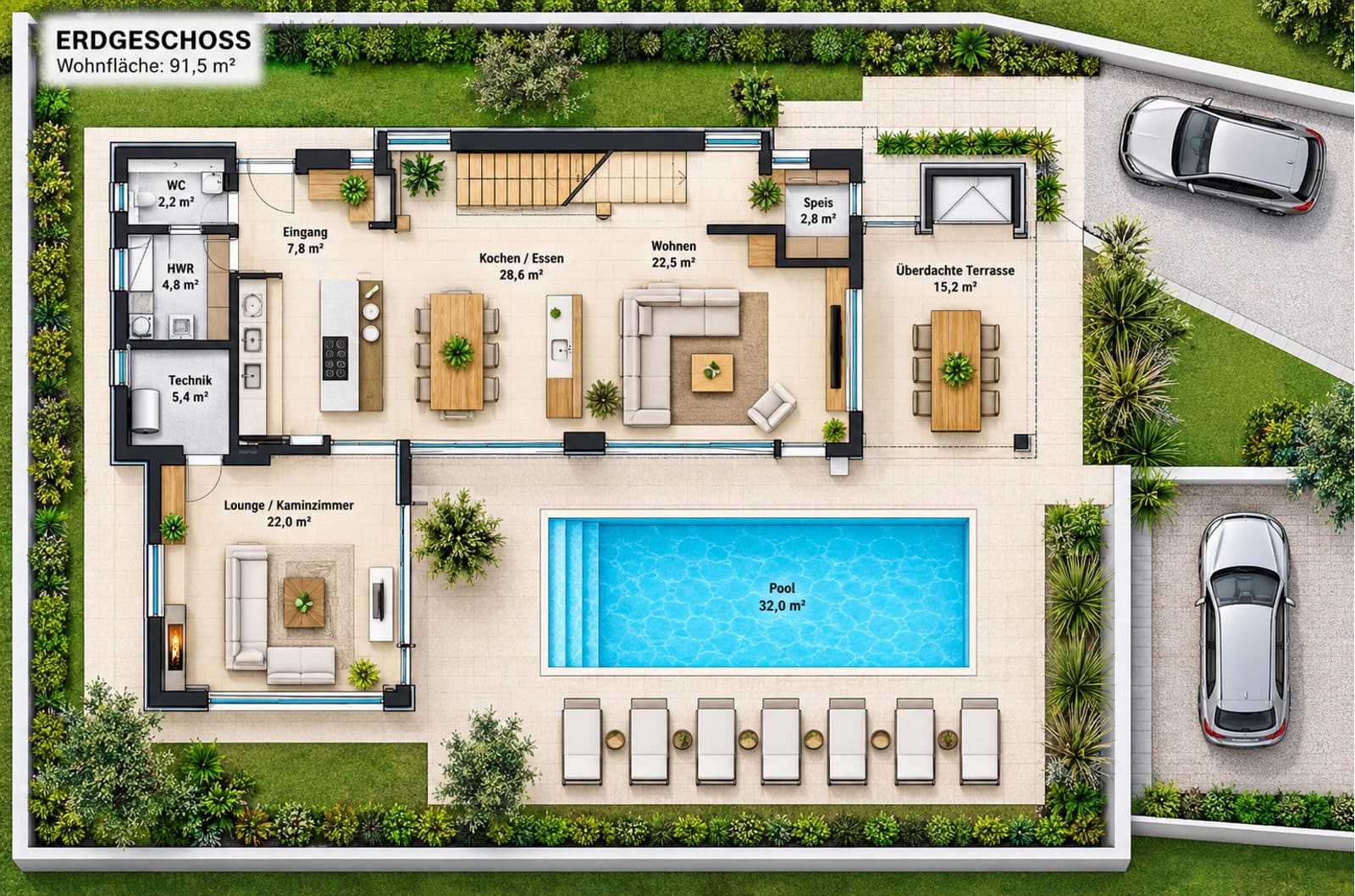 Modernes Erdgeschoss mit Pool und Garten(1) Modernes Erdgeschoss mit Pool und Garten(1)