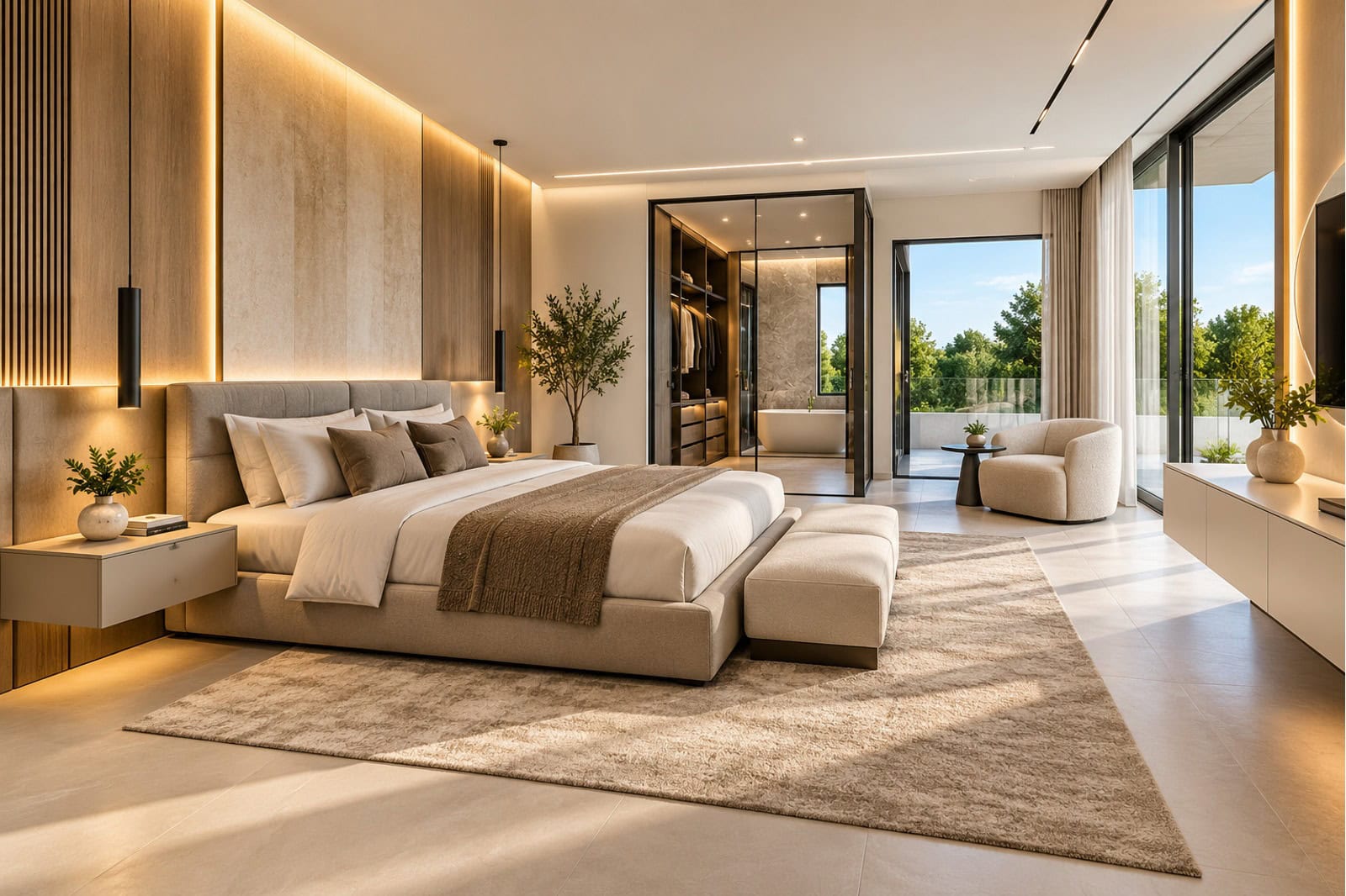 Luxuriöses Schlafzimmer mit Terrassenblick Luxuriöses Schlafzimmer mit Terrassenblick