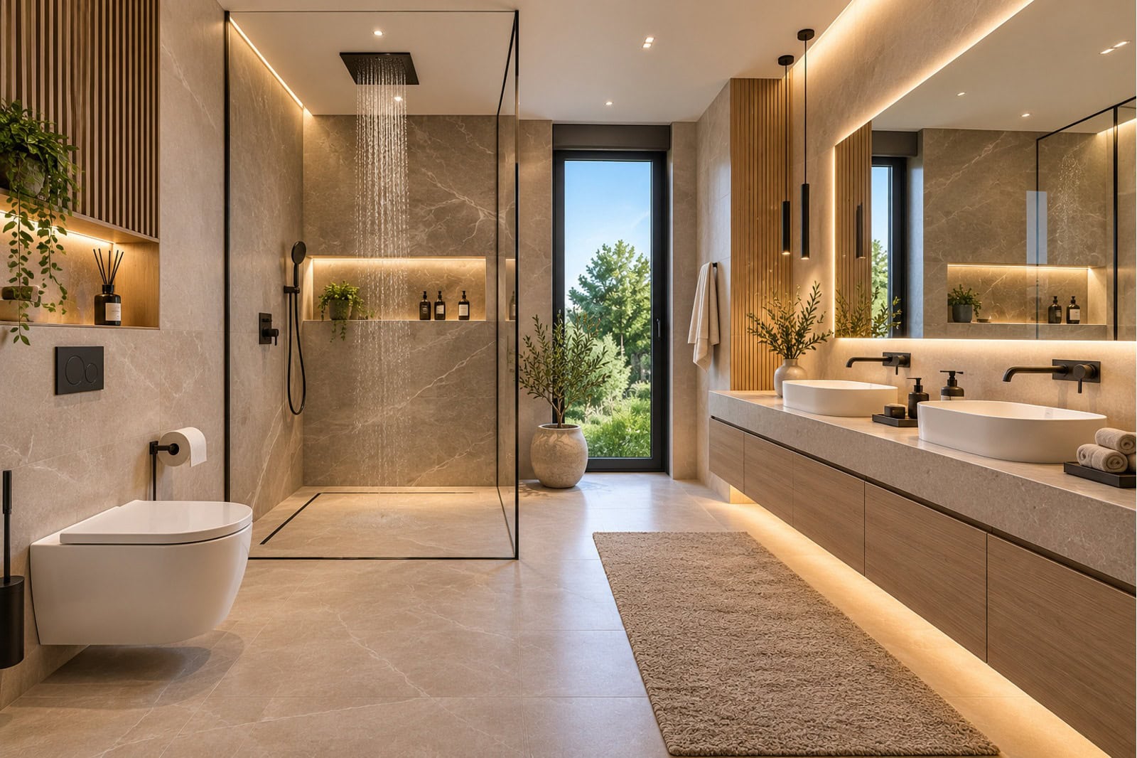 Luxuriöses Spa-Badezimmer mit Naturakzenten Luxuriöses Spa-Badezimmer mit Naturakzenten