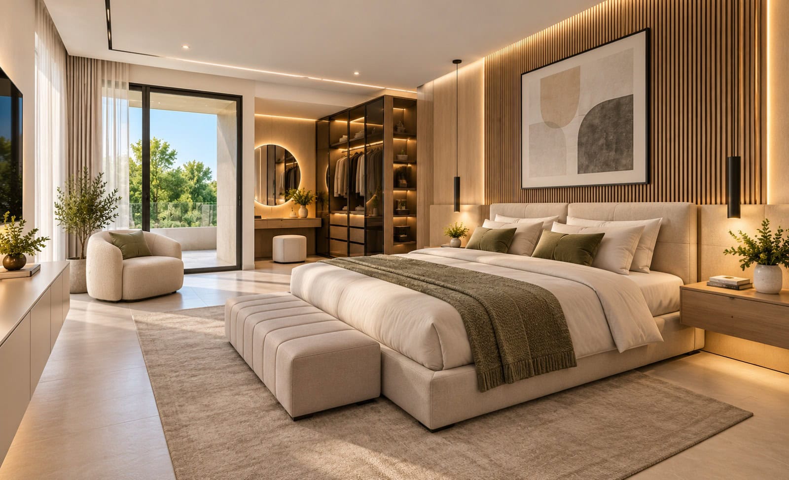 Luxuriöses Schlafzimmer mit Terrasse und Ankleide Luxuriöses Schlafzimmer mit Terrasse und Ankleide