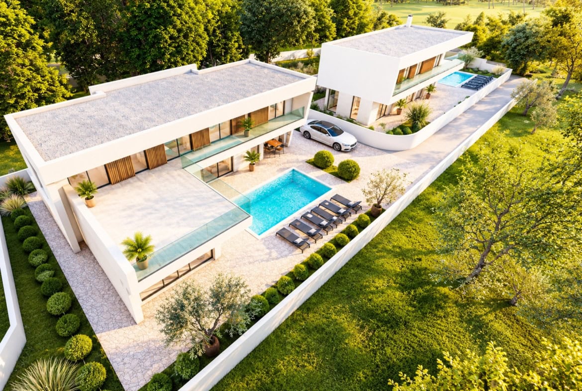 Moderne Villen mit Pools im Grünen