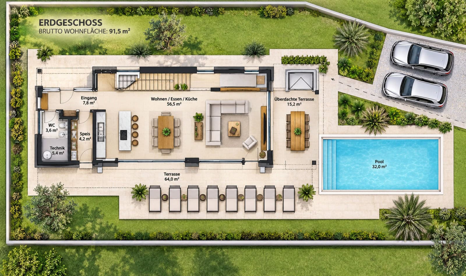 Modernes Erdgeschoss mit Pool und Garten Modernes Erdgeschoss mit Pool und Garten