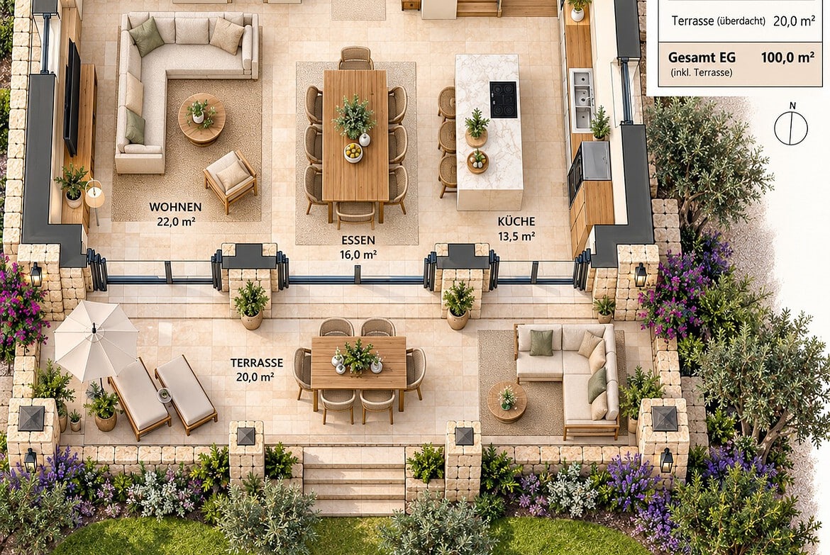 Modernes Erdgeschoss mit Terrasse