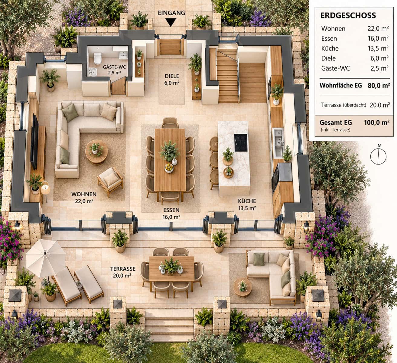 Modernes Erdgeschoss mit Terrasse