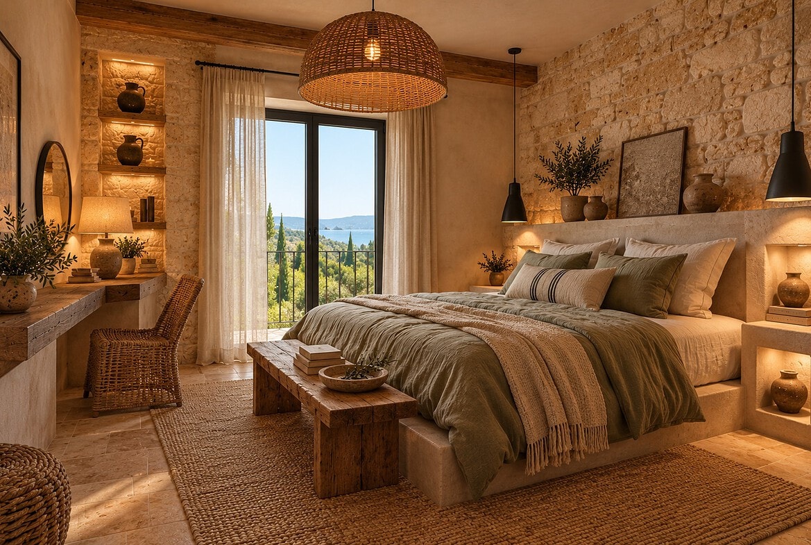 Mediterranes Schlafzimmer mit Meerblick(1)