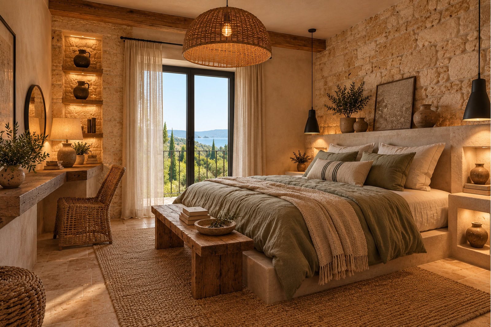 Mediterranes Schlafzimmer mit Meerblick(1)