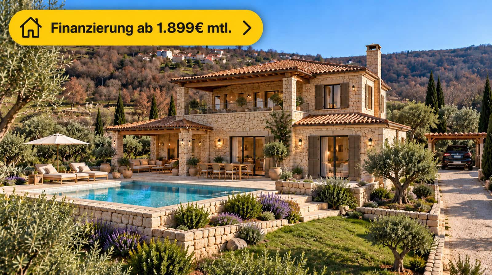 Mediterrane Villa mit Pool und Finanzierung