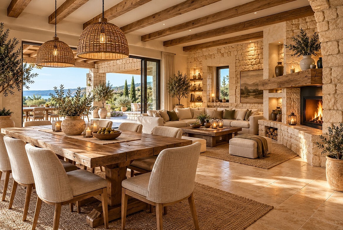Rustikales Wohnzimmer mit mediterranem Charme