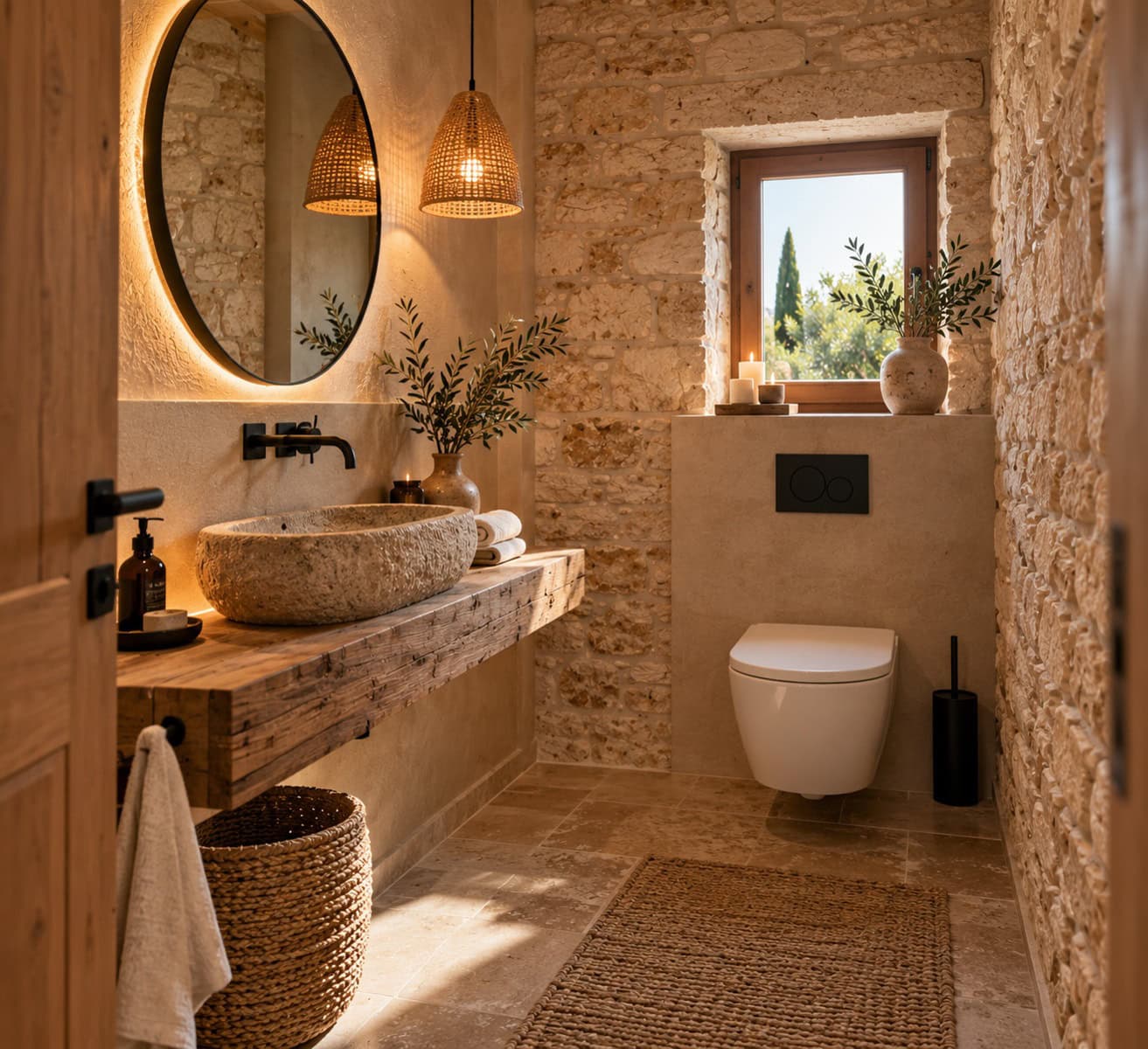 Rustik-mediterranes Gäste-WC mit Naturstein Rustik-mediterranes Gäste-WC mit Naturstein
