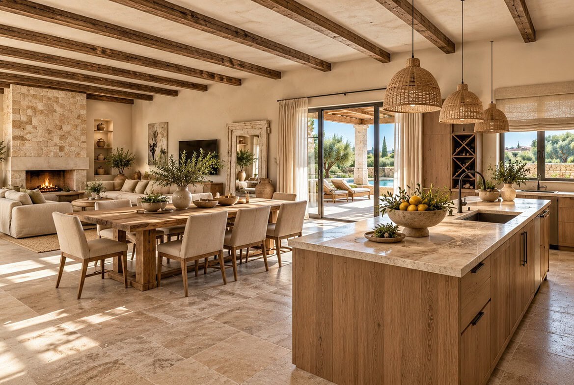 Mediterraneane Villa mit offener Wohnküche