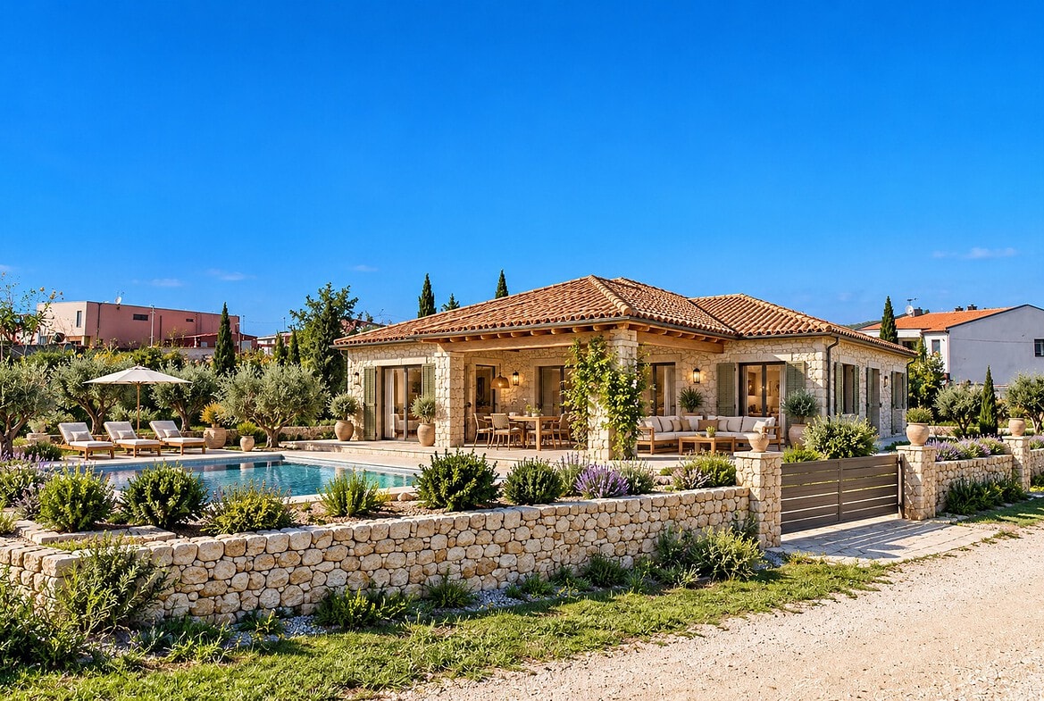 Mediterrane Villa mit Pool und Garten
