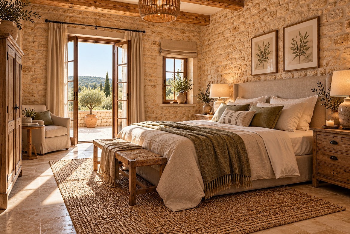 Sonnendurchflutetes mediterranes Schlafzimmer