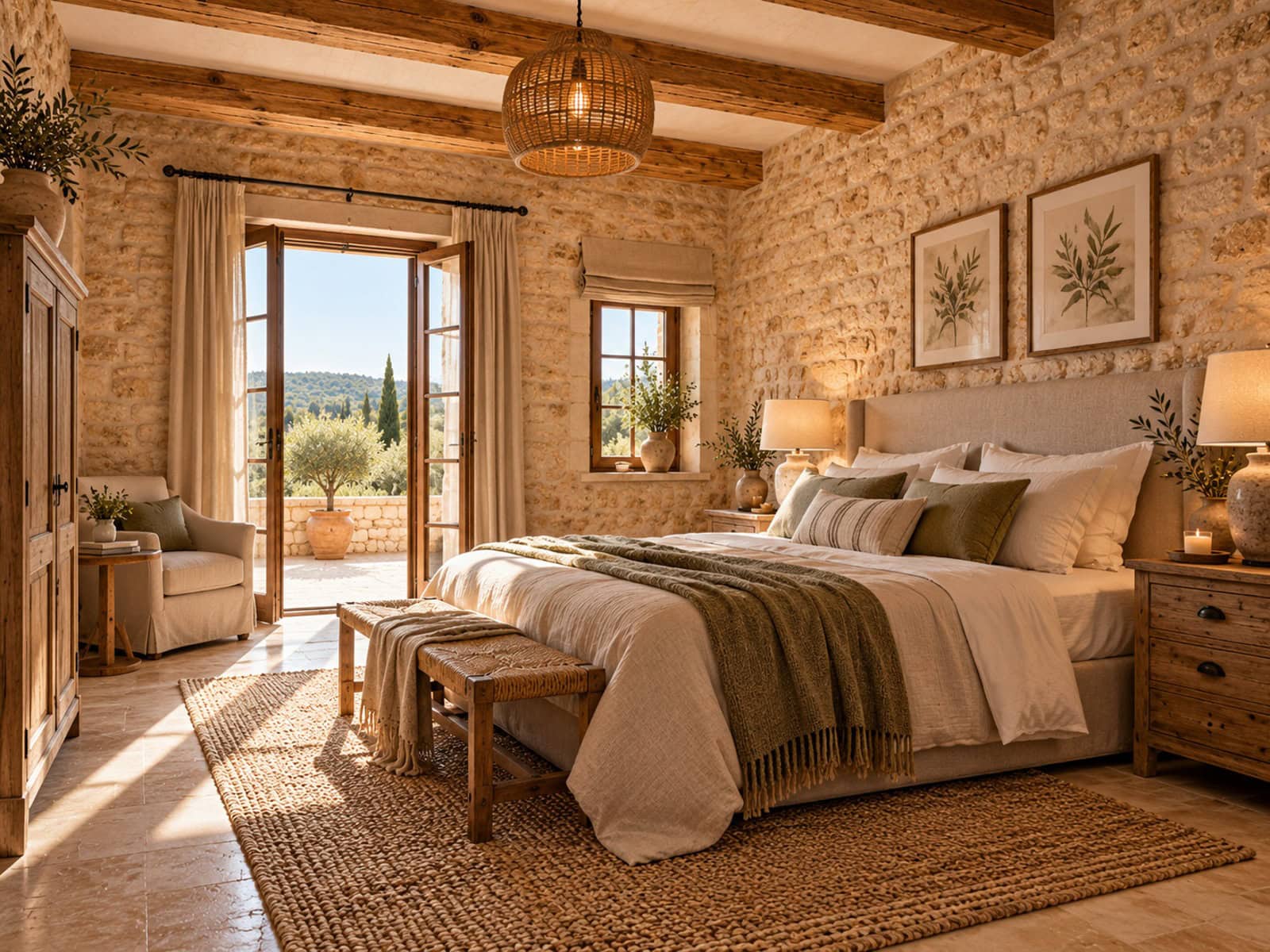 Sonnendurchflutetes mediterranes Schlafzimmer