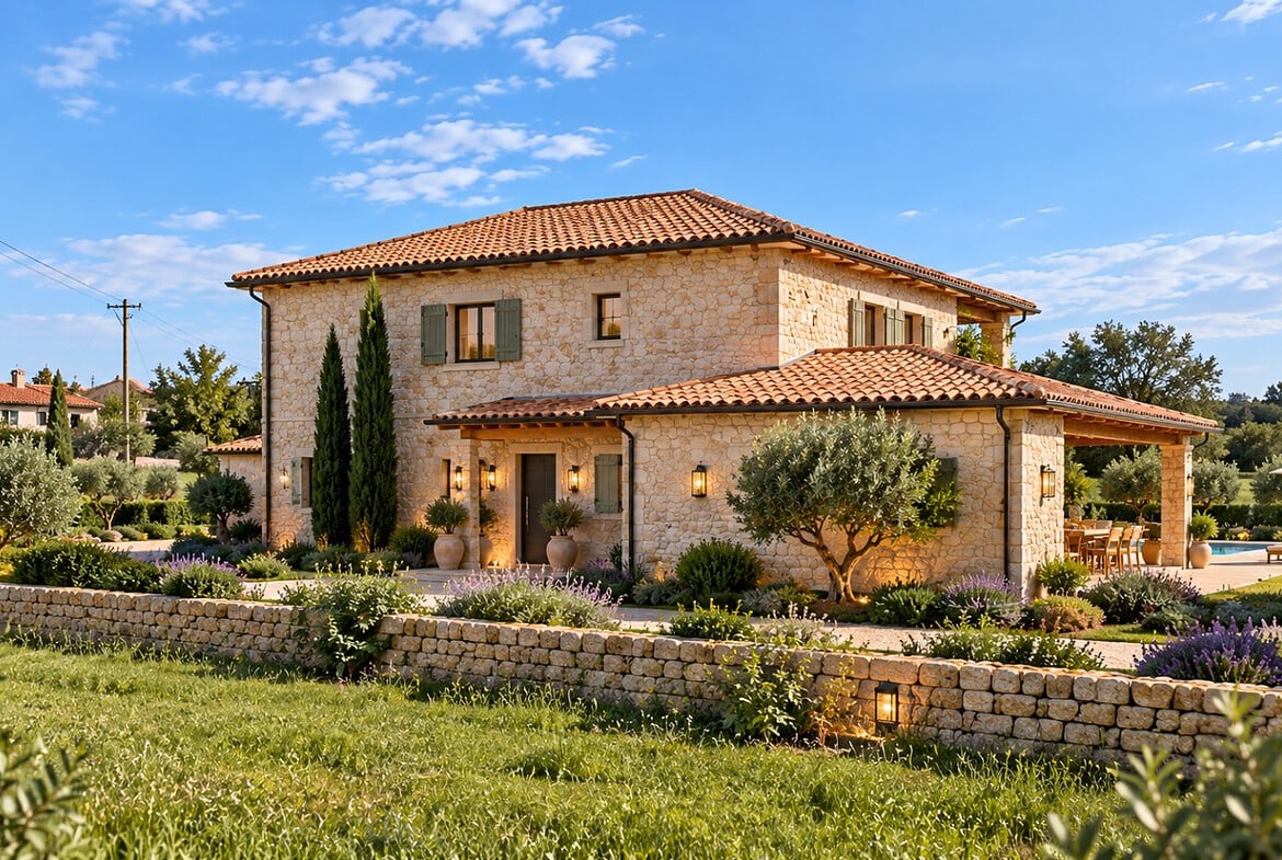 Mediterrane Villa mit Gartenlandschaft