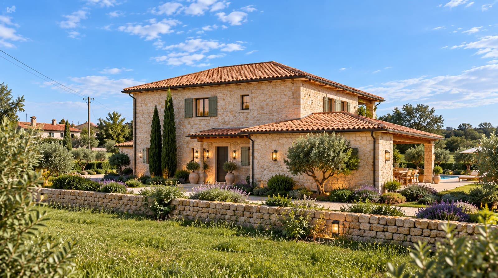 Mediterrane Villa mit Gartenlandschaft