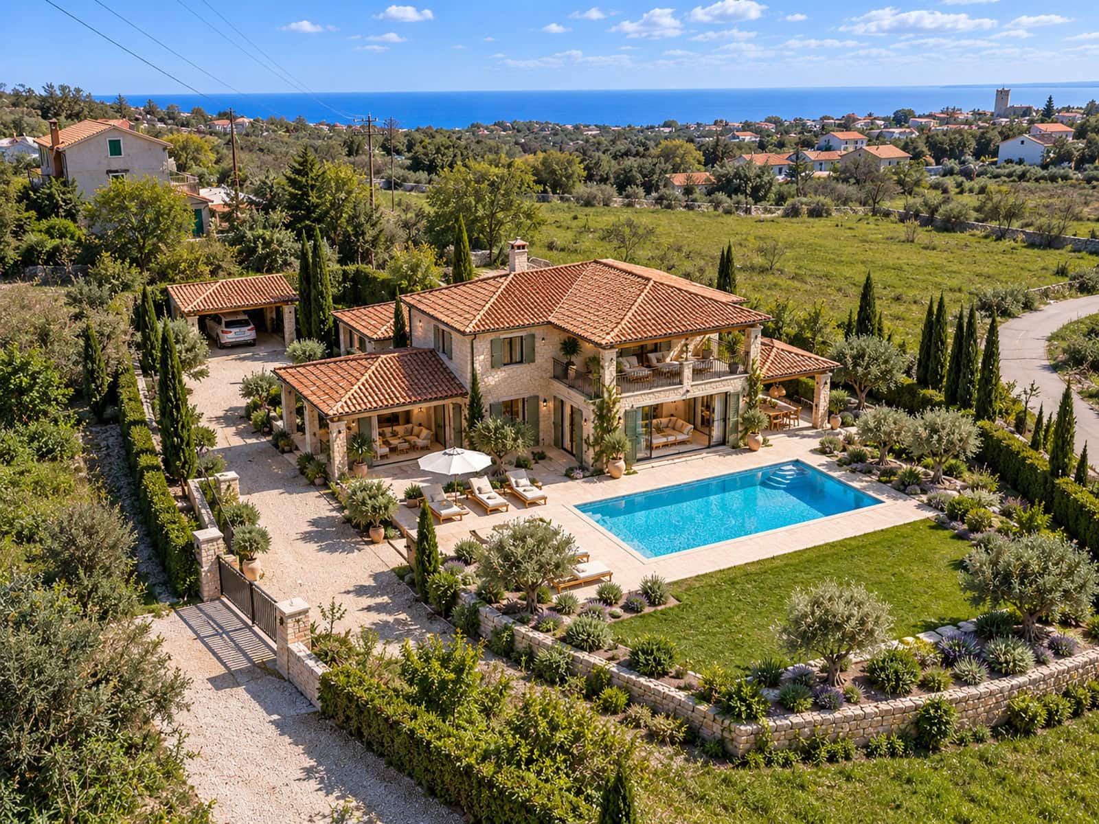 Mediterrane Villa mit Pool und Meerblick