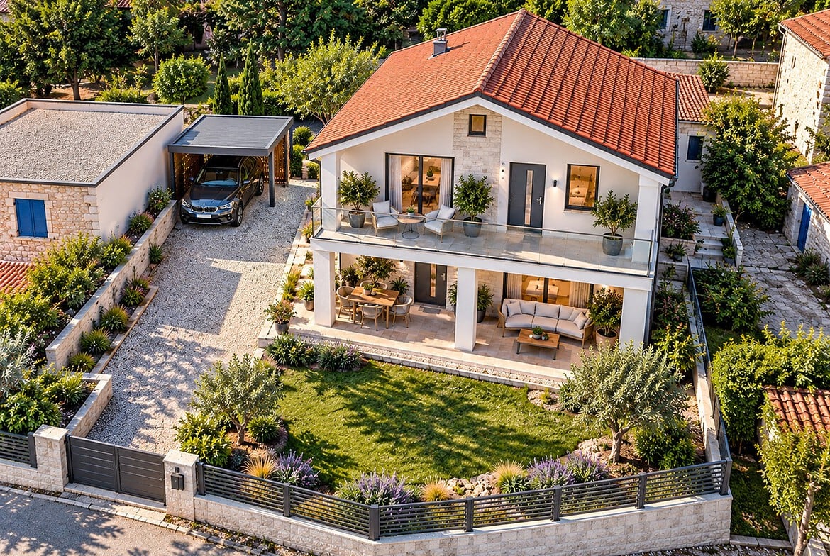 Mediterraneane Villa mit Gartenlandschaft