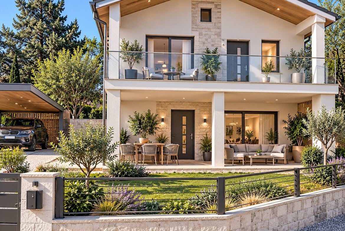 Modernes mediterranes Haus mit Garten