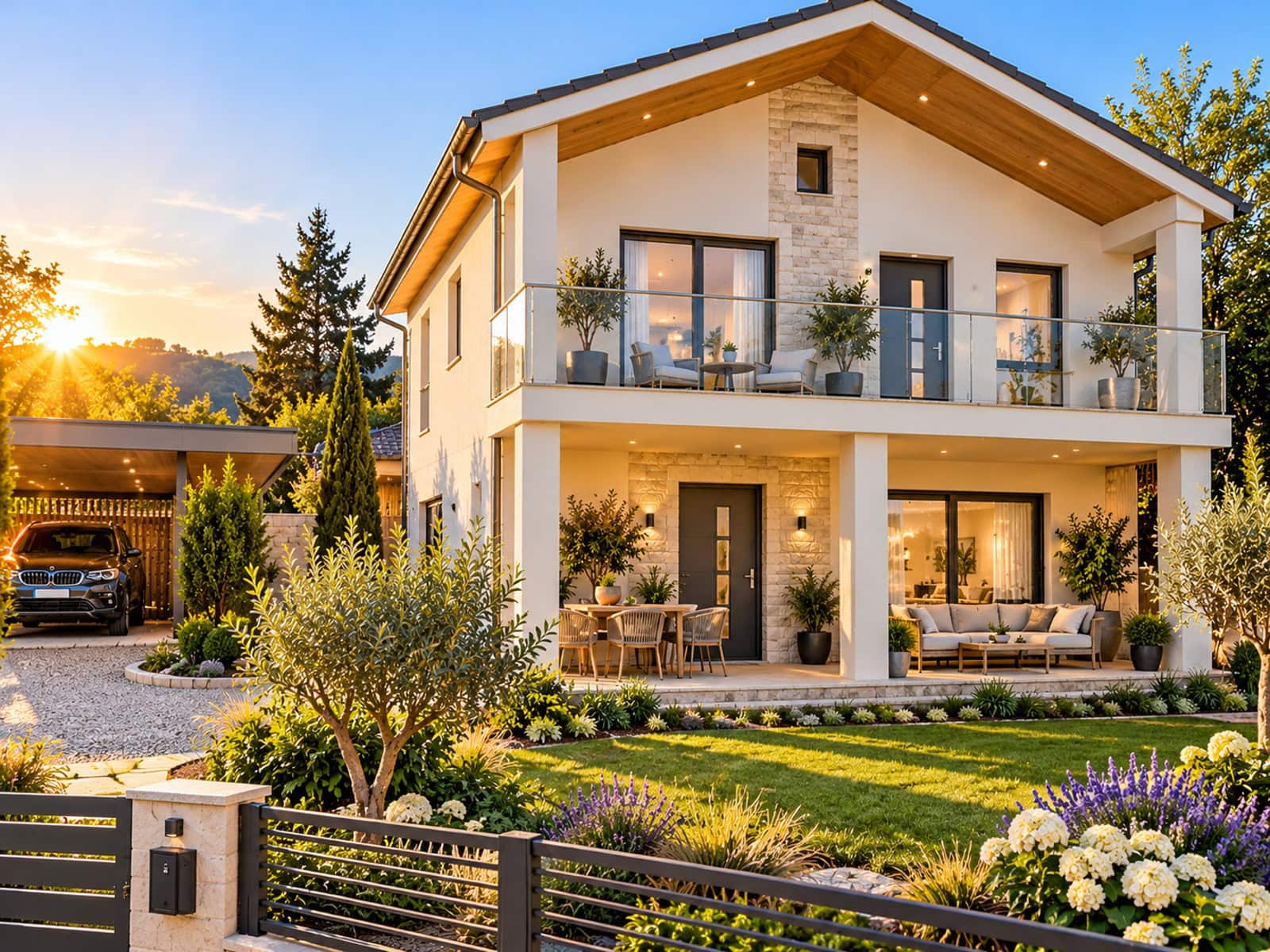 Moderne Villa im goldenen Abendlicht Moderne Villa im goldenen Abendlicht