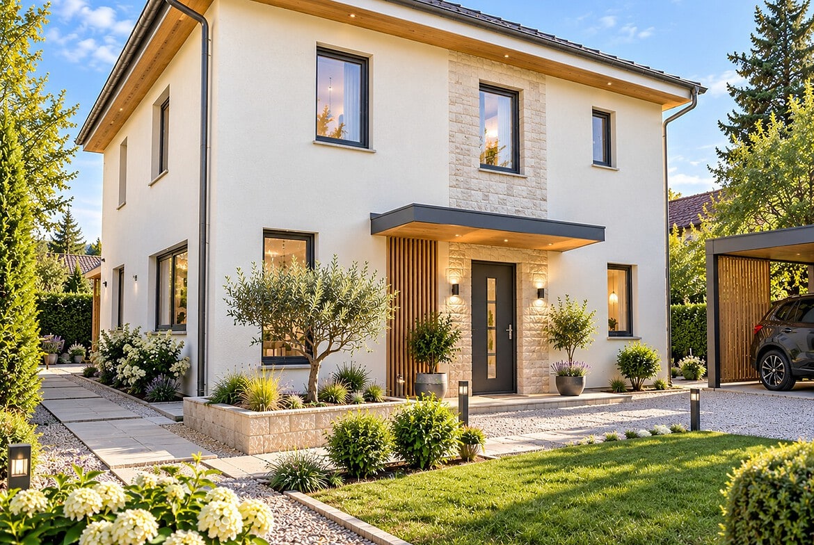 Modernes Haus mit Garten und Carport