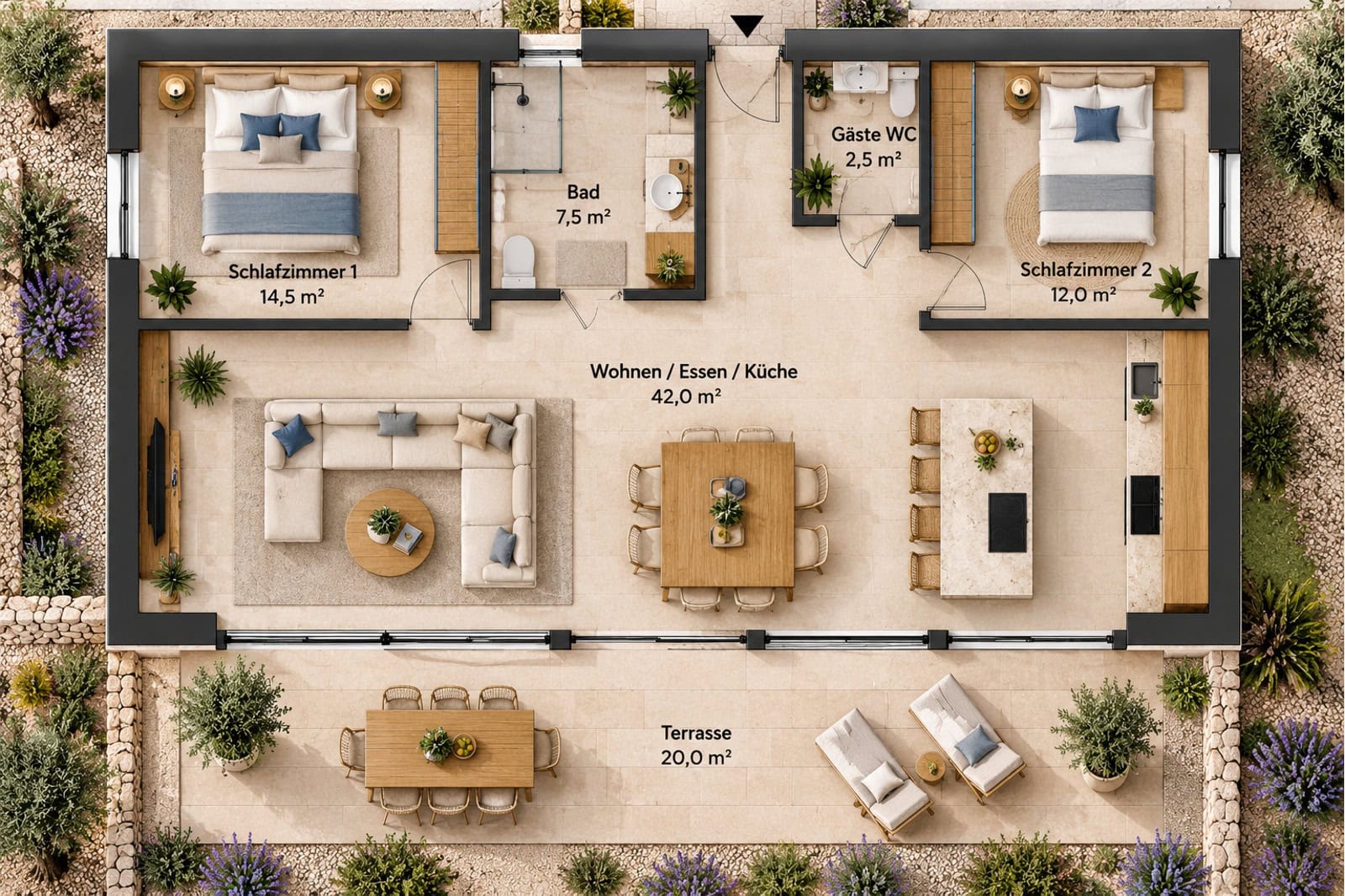 Moderner Grundriss mit Terrasse Moderner Grundriss mit Terrasse