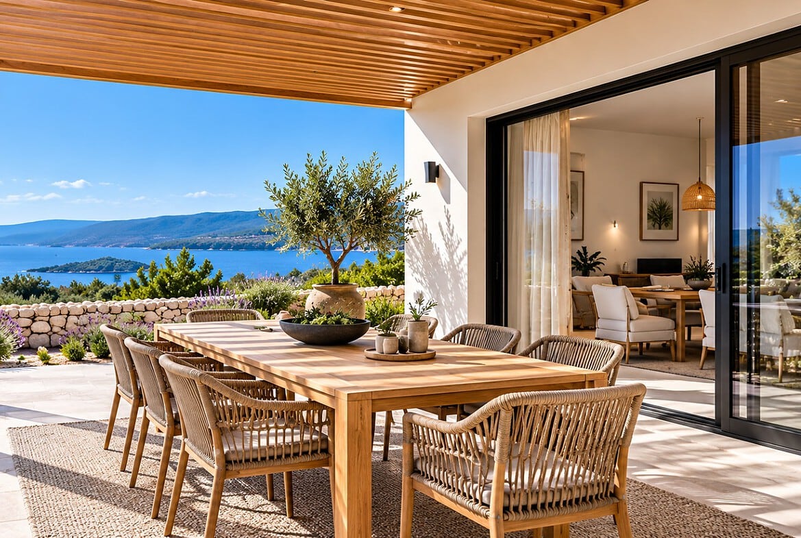 Mediterrane Essterrasse mit Meerblick