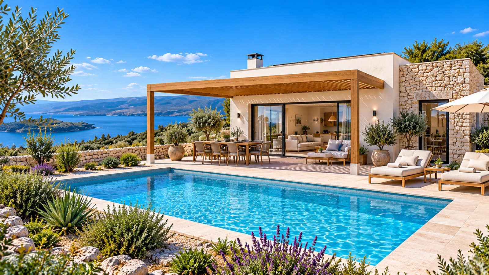 Mediterraneane Villa mit Pool und Meerblick Mediterraneane Villa mit Pool und Meerblick
