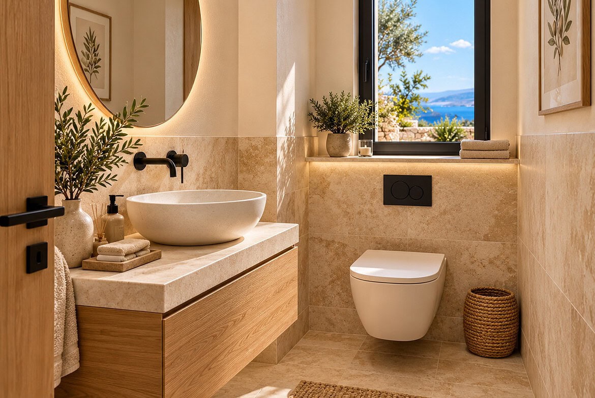Mediterranes Gäste-WC mit Meerblick