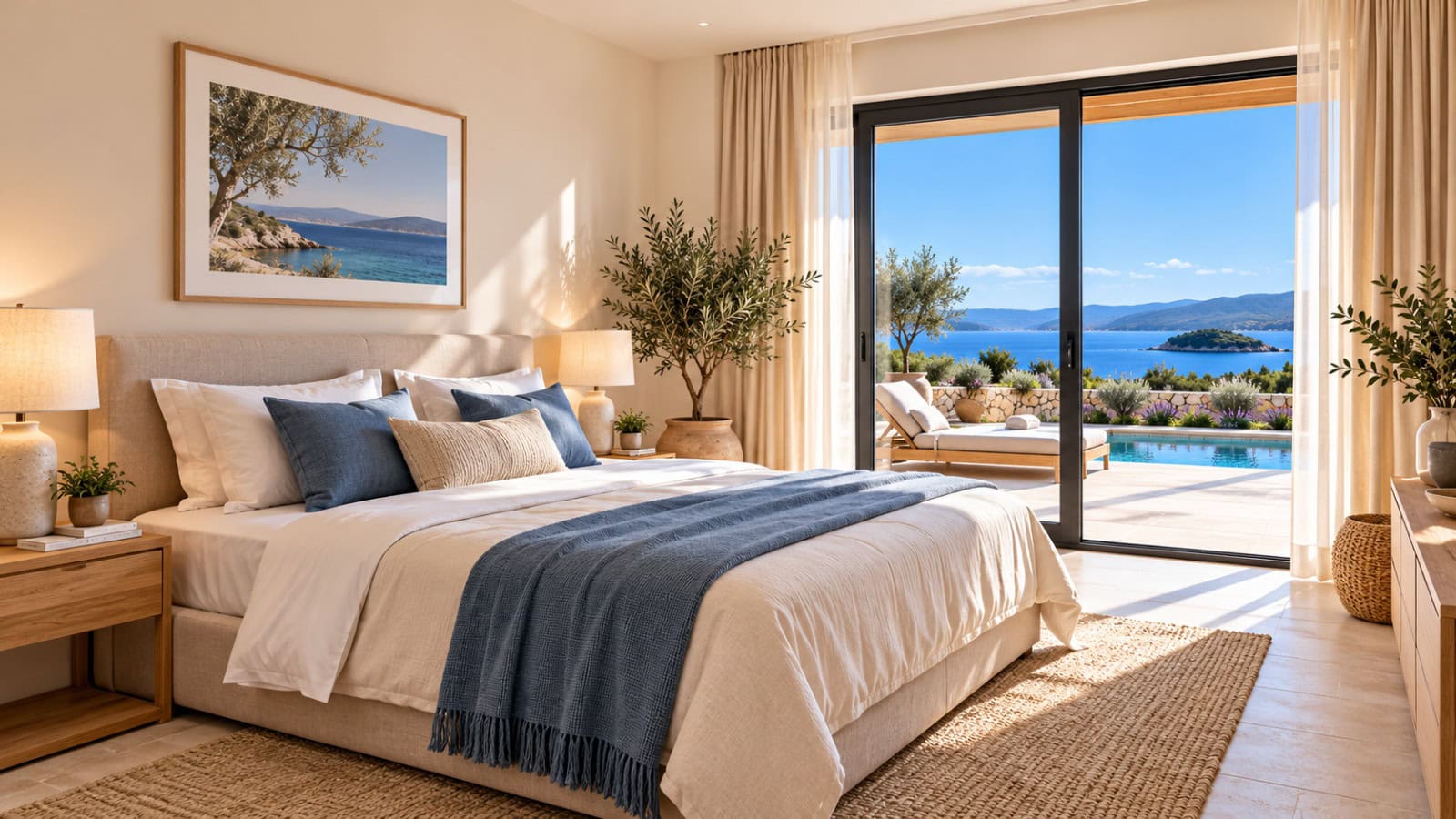 Mediterranes Schlafzimmer mit Meerblick Mediterranes Schlafzimmer mit Meerblick