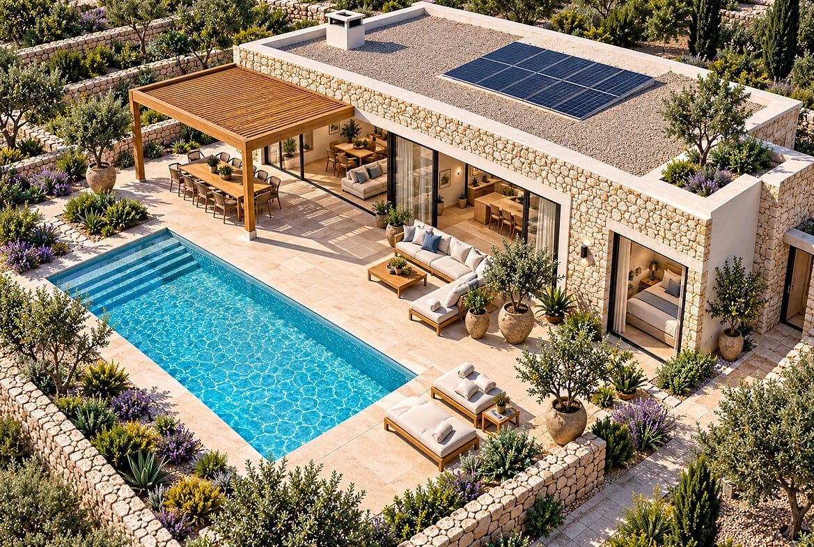Mediterraneane Villa mit Pool und Pergola
