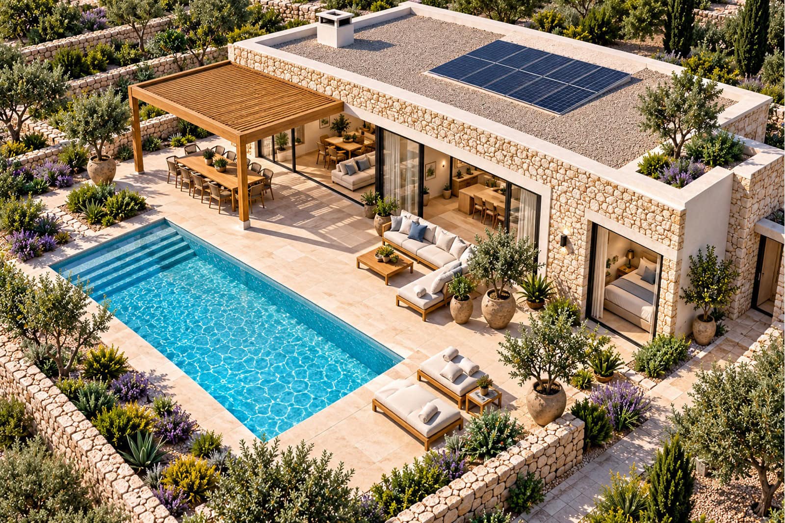 Mediterraneane Villa mit Pool und Pergola Mediterraneane Villa mit Pool und Pergola
