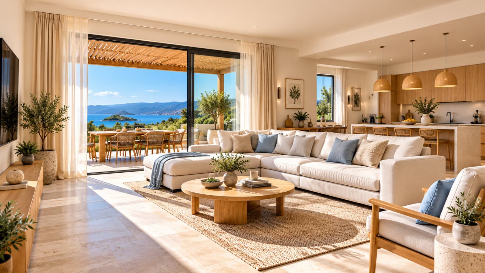 Mediterranes Wohnzimmer mit Meerblick Mediterranes Wohnzimmer mit Meerblick